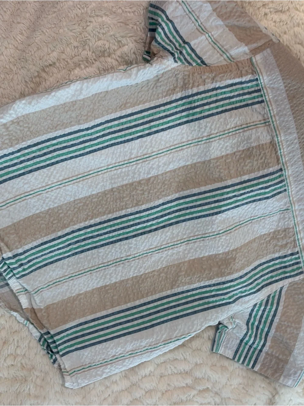 Boys Short-Sleeve Striped Button-Up Shirt - Green & Tan size 4